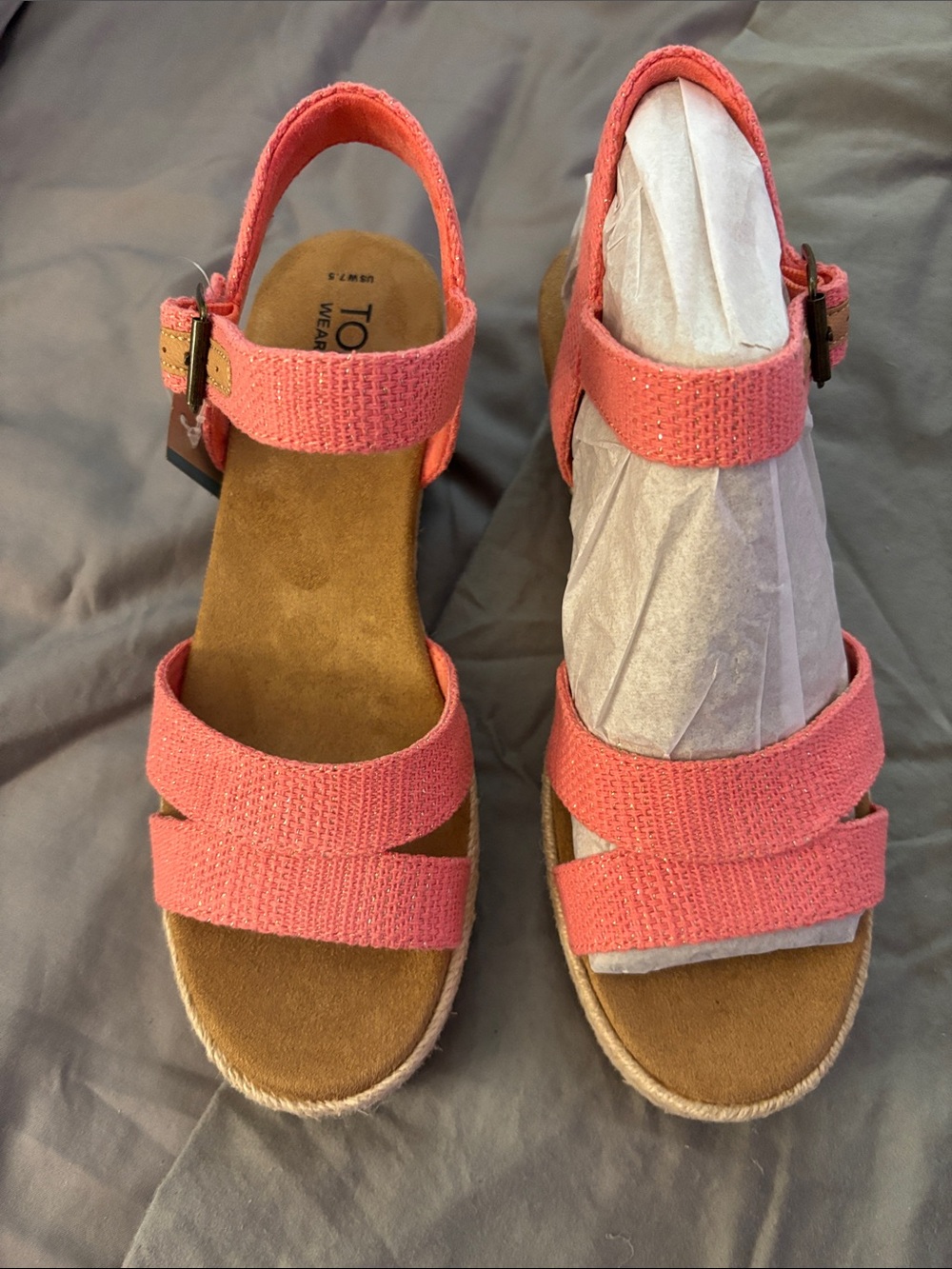 Toms Coral Pink Strappy Espadrille Sandals